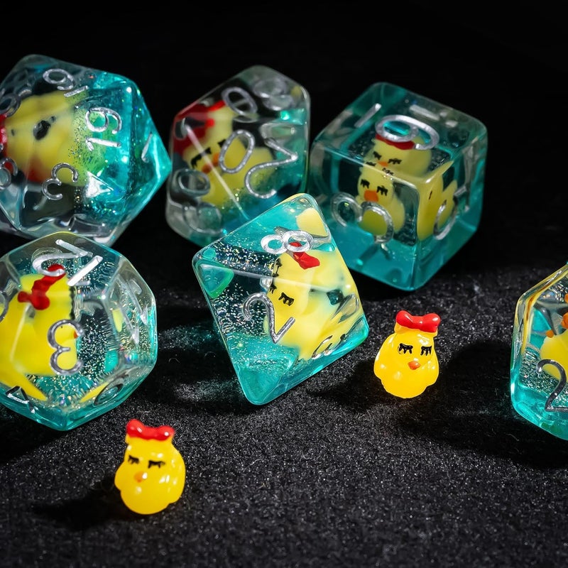 cusdie DND Dice Set - 7-Piece Transparent Resin Dice with Bow-Tied Duck Design, Perfect for Board Game Enthusiasts, Gifts, and Collectors - Comes with Velvet Pouch (Yellow Duck w/Bow) - Image 5